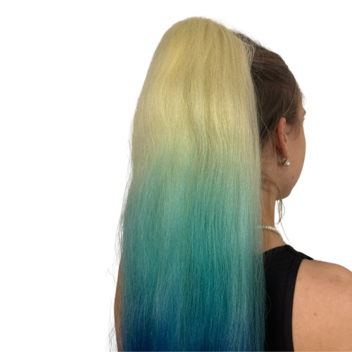 Prodlužování vlasů a účesy - Cop, culík k nasazeni 70 cm, kanekalon - ombre blond - modrá