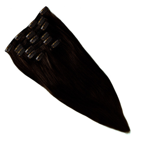Prodlužování vlasů a účesy - Clip In vlasy Premium 45 cm / 100 g – Tmavě hnědá, 100% pravé vlasy