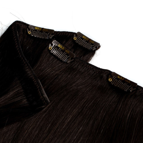 Prodlužování vlasů a účesy - Clip In vlasy Premium 45 cm / 100 g – Tmavě hnědá, 100% pravé vlasy