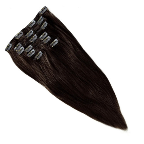 Prodlužování vlasů a účesy - Clip In vlasy Premium 40 cm / 100 g – Hnědá, 100% pravé vlasy