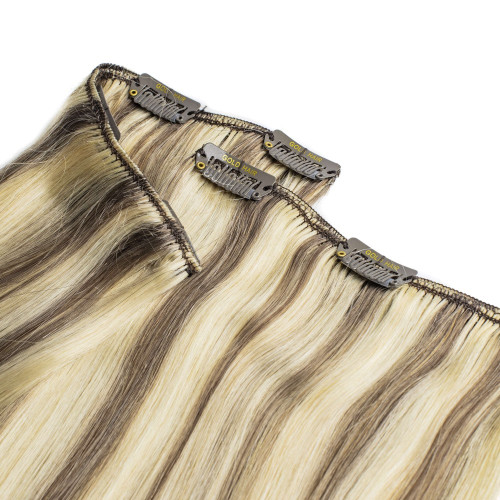 Prodlužování vlasů a účesy - Clip In vlasy Premium 50 cm / 100 g – Melír ledová blond – Přírodní světle hnědá, 100% pravé vlasy