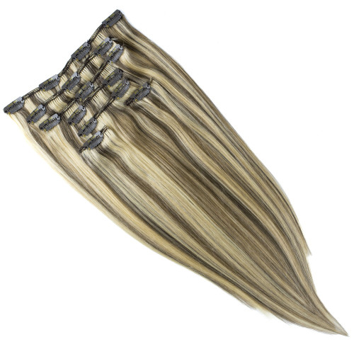 Prodlužování vlasů a účesy - Clip In vlasy Premium 40 cm / 100 g – Melír Ledová blond – Přírodní světle hnědá, 100% pravé vlasy