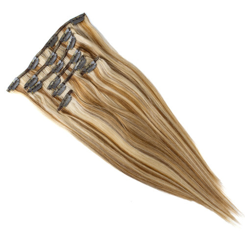 Prodlužování vlasů a účesy - Clip In vlasy Premium 45 cm / 100 g – Melír Ledová Blond / Tmavá Blond, 100% pravé vlasy