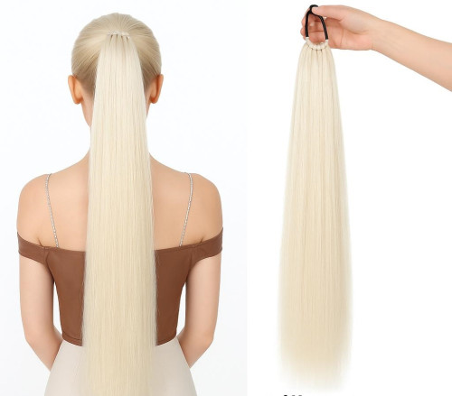 Prodlužování vlasů a účesy - Culík, cop na gumičce 60 cm - ledová blond