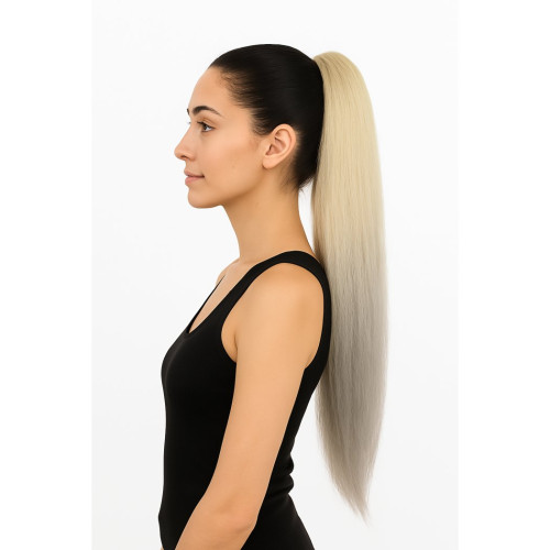 Prodlužování vlasů a účesy - Cop, culík k nasazeni 70 cm, kanekalon - ombre blond - šedá