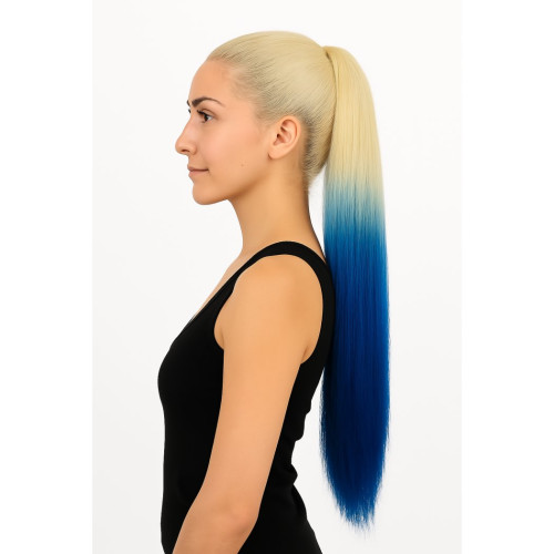 Prodlužování vlasů a účesy - Cop, culík k nasazeni 70 cm, kanekalon - ombre blond - modrá