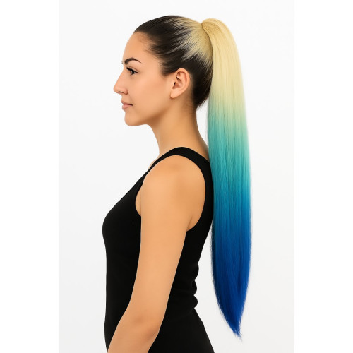 Prodlužování vlasů a účesy - Cop, culík k nasazeni 70 cm, kanekalon - ombre blond - modrá