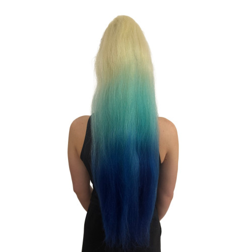 Prodlužování vlasů a účesy - Cop, culík k nasazeni 70 cm, kanekalon - ombre blond - modrá