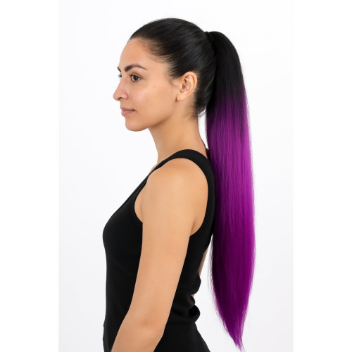 Prodlužování vlasů a účesy - Cop, culík k nasazeni 70 cm, kanekalon - ombre černá - fialová