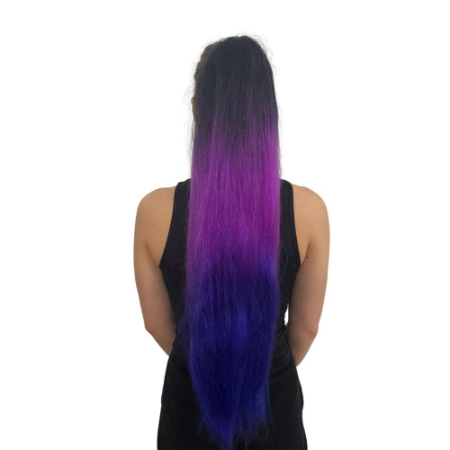 Prodlužování vlasů a účesy - Cop, culík k nasazeni 70 cm, kanekalon - ombre černá - fialová duha