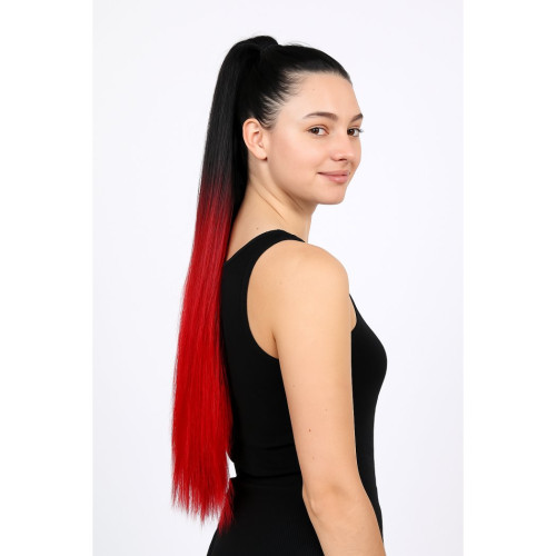 Prodlužování vlasů a účesy - Cop, culík k nasazeni 70 cm, kanekalon - ombre černá - červená