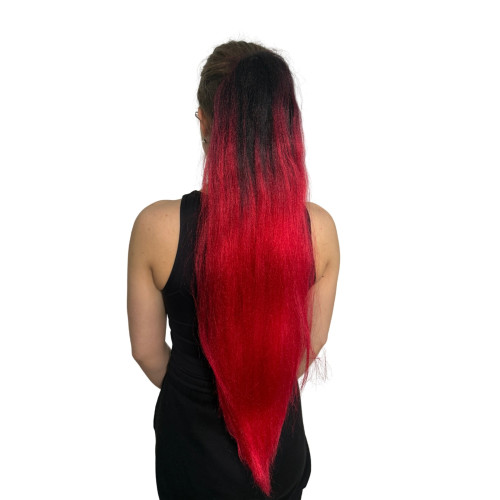Prodlužování vlasů a účesy - Cop, culík k nasazeni 70 cm, kanekalon - ombre černá - červená