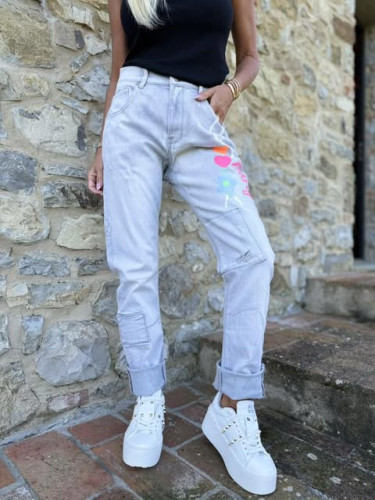 IMPORT - Dámské jeans baggy světle šedé Bung