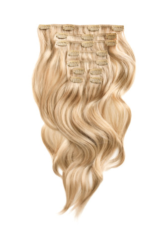 Prodlužování vlasů a účesy - Clip in 9- dílná sada melír LEDOVÁ BLOND/ ZLATÁ PERLEŤ 60 cm, 140 g