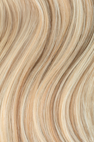 Prodlužování vlasů a účesy - Clip in vlasy 60 cm – 9dílná sada z pravých lidských vlasů v melíru ledová blond a střední blond