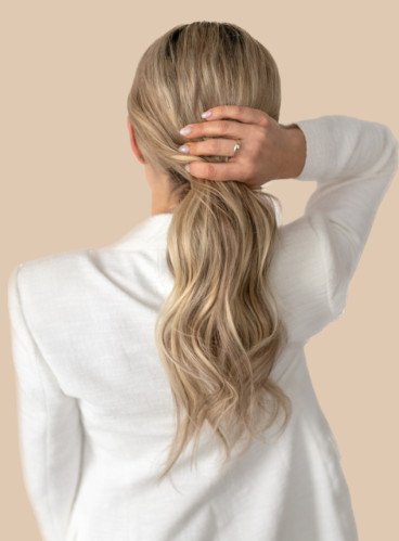 Prodlužování vlasů a účesy - Clip in vlasy 60 cm – 9dílná sada z pravých lidských vlasů v melíru ledová blond a střední blond