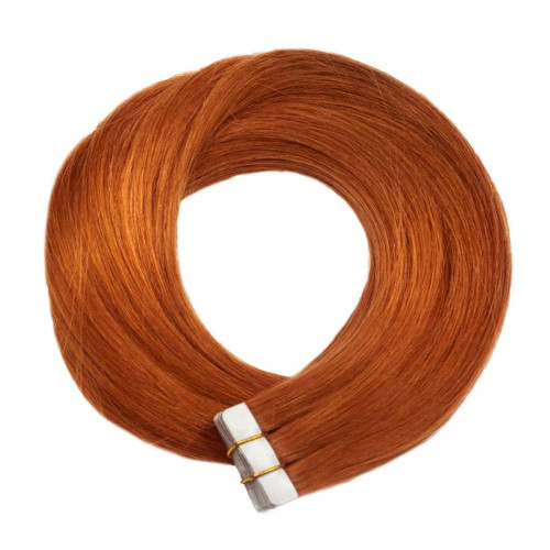 Prodlužování vlasů a účesy - TAPE IN vlasy Premium 60 cm – 20 pásků, 50 g, rezavá, pravé indické vlasy