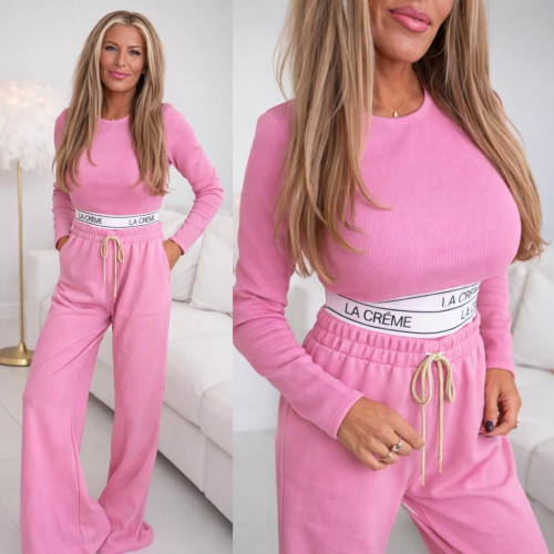 Dámská móda a doplňky - Dámský set s širokými kalhotami a crop topem LA CRÉMA