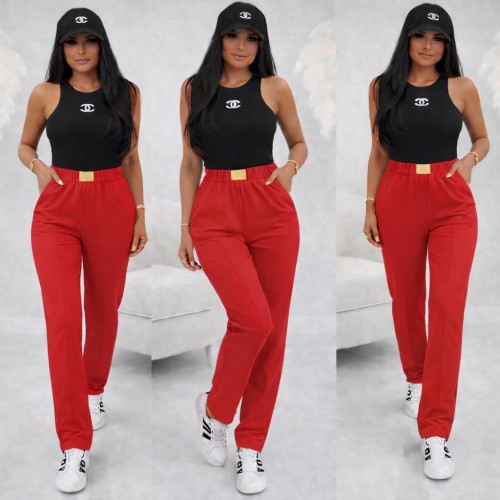 Dámská móda a doplňky - Sportovní elegance - bavlněné kalhoty Gold -  červené