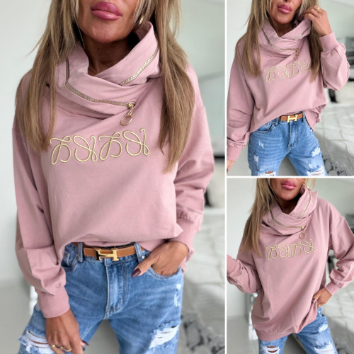 Dámská móda a doplňky - Mikina vyšité znaky - pudrová