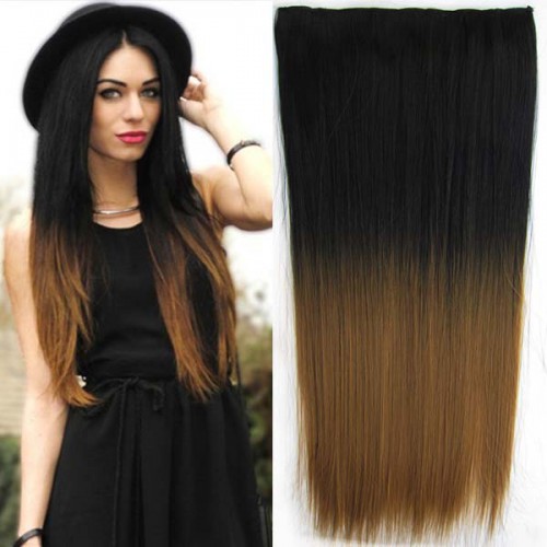 Prodlužování vlasů a účesy - Clip in vlasy - 60 cm dlouhý pás vlasů - ombre styl - odstín Black T 27