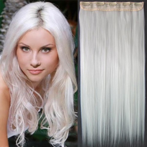 Prodlužování vlasů a účesy - Clip in vlasy - 60 cm dlouhý pás vlasů - odstín - bílý