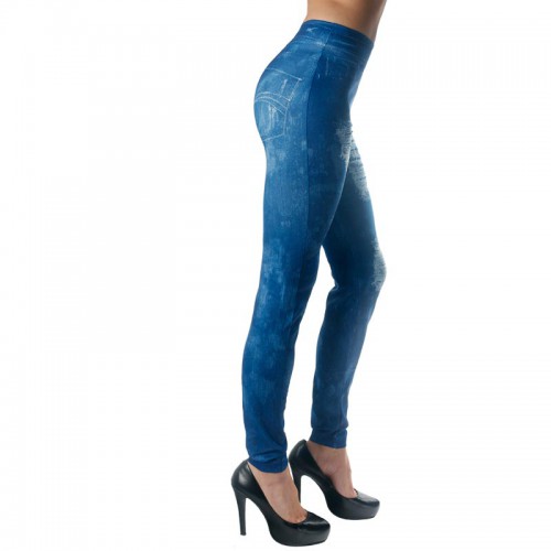 Dámská móda a doplňky - Dámské legínové kalhoty - imitace děravých džínů - modrá barva