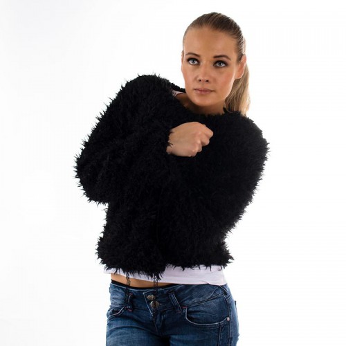 Dámská móda a doplňky - Střapatá bolérková mikina - černá