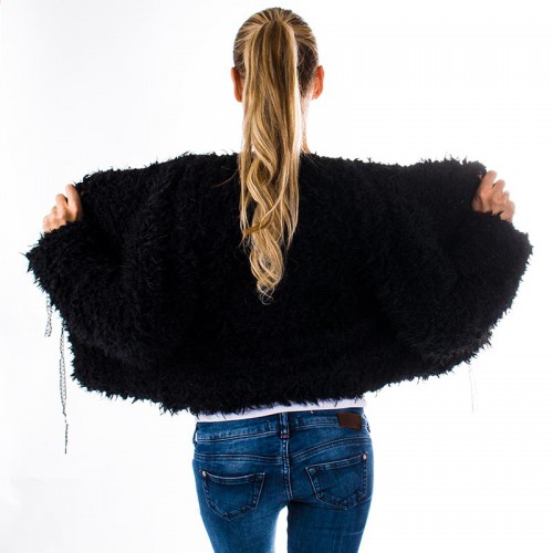 Dámská móda a doplňky - Střapatá bolérková mikina - černá