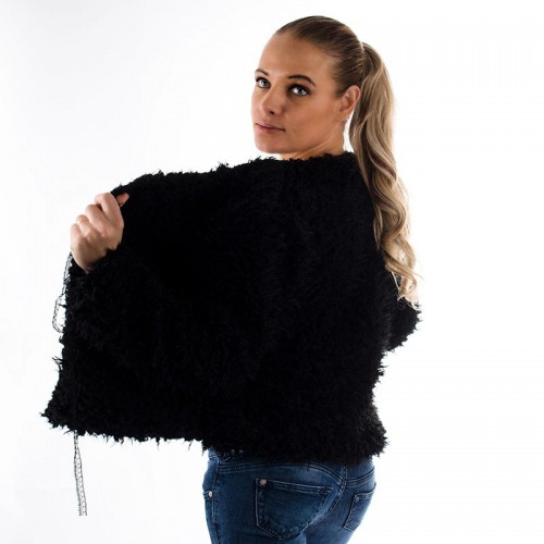 Dámská móda a doplňky - Střapatá bolérková mikina - černá