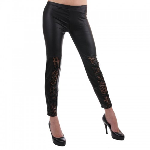Dámská móda a doplňky - Legíny - vzhled kůže s gepardím vzorem a šněrováním