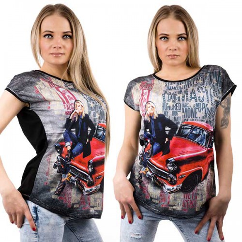 Dámská móda a doplňky - Černé tričko s motivem auta