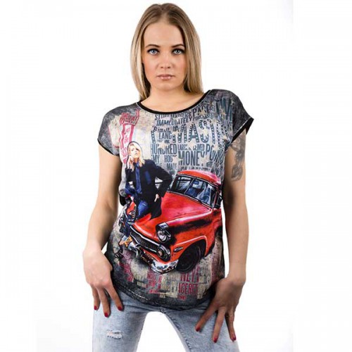 Dámská móda a doplňky - Černé tričko s motivem auta