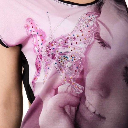 Dámská móda a doplňky - Černo - růžové tričko s motivem motýla