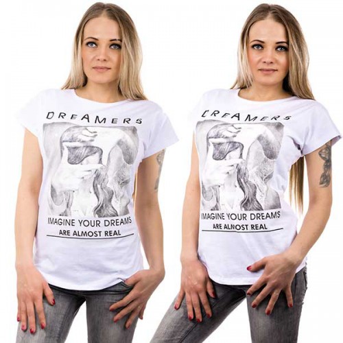 Dámská móda a doplňky - Bílé tričko s motivem dreamers