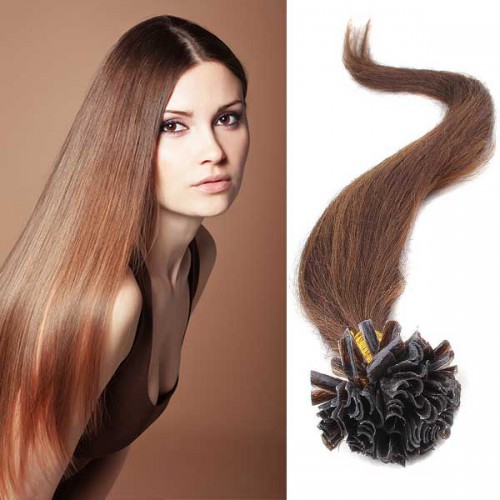 Prodlužování vlasů a účesy - Vlasy keratin kvalita Remy AAA 51 cm, 100 ks - odstín 4