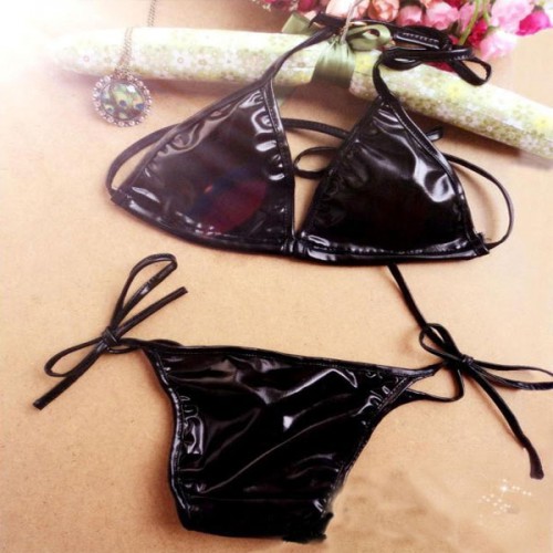 Dámská móda a doplňky - Dámské plavky - Brazilky imitace černého latexu