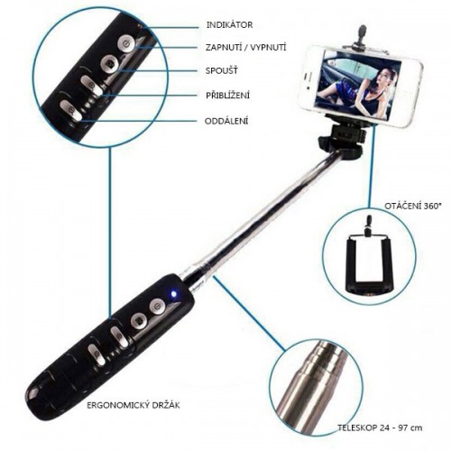 Dámská móda a doplňky - Teleskopická selfie tyč s rozšířeným bluetooth ovládáním