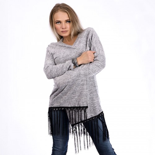Dámská móda a doplňky - Šedý kardigan s třásněmi