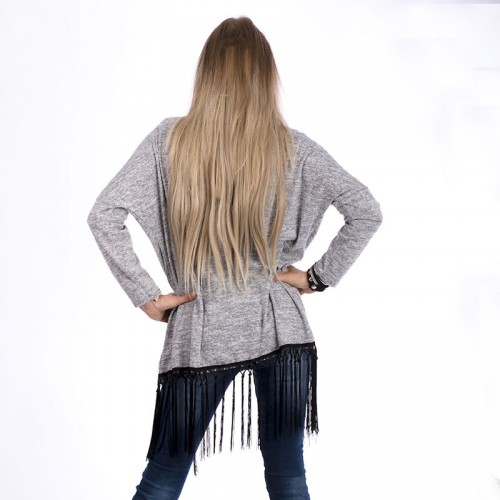 Dámská móda a doplňky - Šedý kardigan s třásněmi