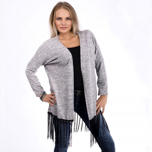 Dámská móda a doplňky - Šedý kardigan s třásněmi