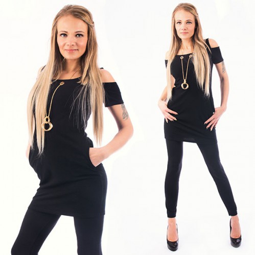 Dámská móda a doplňky - Dámské šaty s kapsami a náhrdelníkem NECKLACE - černé