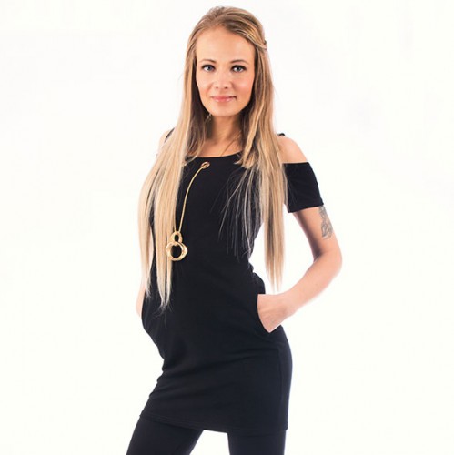 Dámská móda a doplňky - Dámské šaty s kapsami a náhrdelníkem NECKLACE - černé