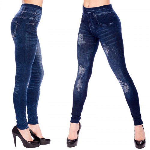 Dámská móda a doplňky - Dámské legínové kalhoty - imitace modrých potrhaných džínů