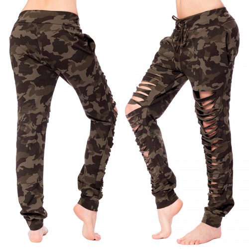 Dámská móda a doplňky - Ležérní army tepláky s trháním