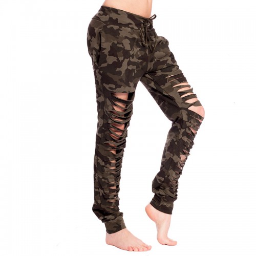 Dámská móda a doplňky - Ležérní army tepláky s trháním