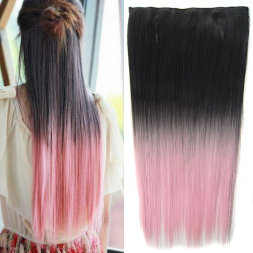 Prodlužování vlasů a účesy - Clip in vlasy - 60 cm dlouhý pás vlasů - ombre styl - odstín Black T Light Pink