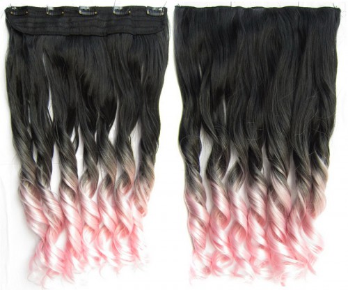 Prodlužování vlasů a účesy - Clip in pás - lokny - ombre - odstín Black T Light Pink