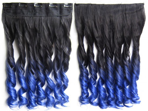 Prodlužování vlasů a účesy - Clip in pás - lokny - ombre - odstín Black T Blue