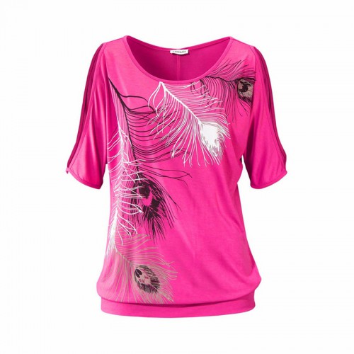 Dámská móda a doplňky - Dámský letní top s průstřihy v rukávu - růžová barva